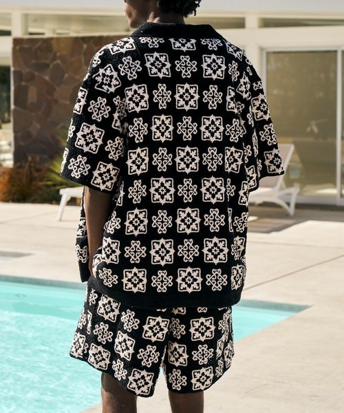 STYLISE シャツ 半袖 「MLVINCE」CROCHET S/S SHIRTS / ブラック 