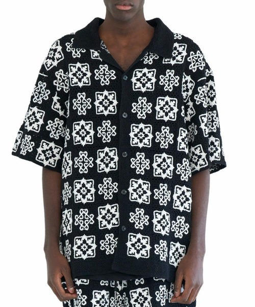 STYLISE シャツ 半袖 「MLVINCE」CROCHET S/S SHIRTS / ブラック