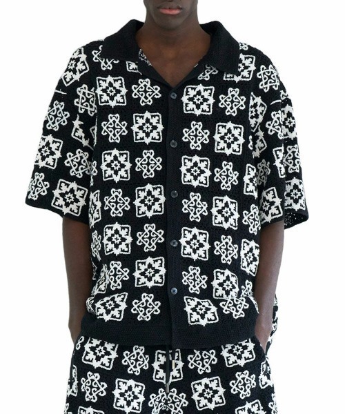 【MLVINCE】CROCHET S/S SHIRTS 上下セット STYLISE シャツ 半袖 「MLVINCE」CROCHET S/S SHIRTS / ブラック