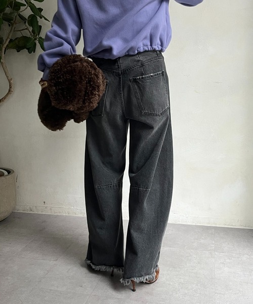 「DouDou」 ダメージ加工デニムパンツ 38 サックスブルー レディース