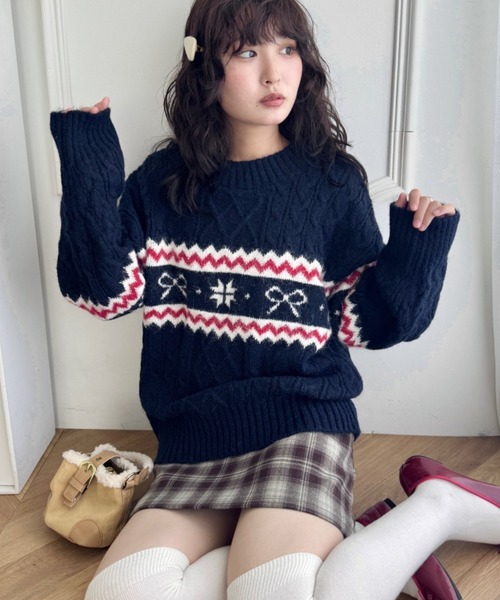 SOLLON.（ソルロン） ニット セーター ノルディックリボンジャガード