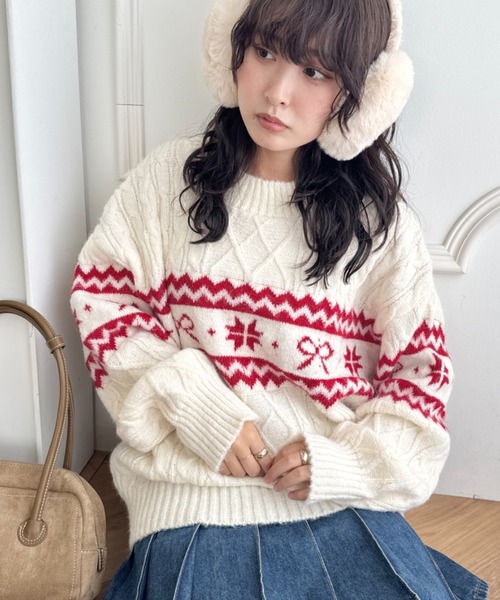 SOLLON.（ソルロン） ニット セーター ノルディックリボンジャガード