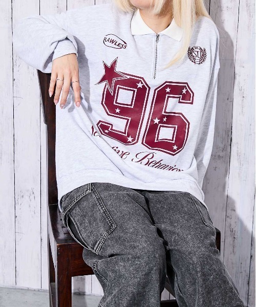 トレーナー スウェット 「襟付き×ナンバリング」レディース 裏毛