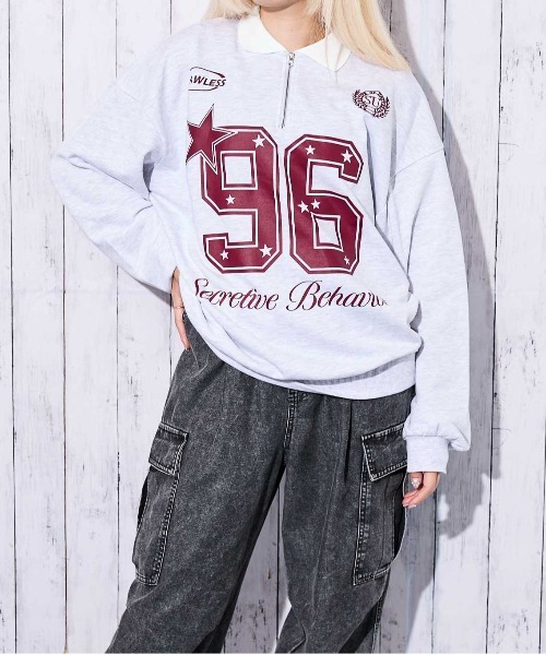 トレーナー スウェット 「襟付き×ナンバリング」レディース 裏毛