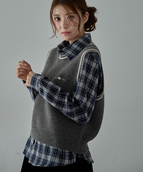 nonta0701　【ニット、ブラウス2点おまとめ】 2点SET】一枚でコーデが決まる！ニットベスト×シャツSET（シャツ