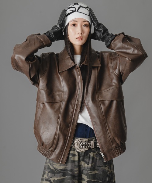 there is nothing ブルゾン アウター ヴィンテージライク合成皮革