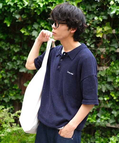 「BROKEN BASE」 半袖ニット MEDIUM アイボリー メンズ_画像4