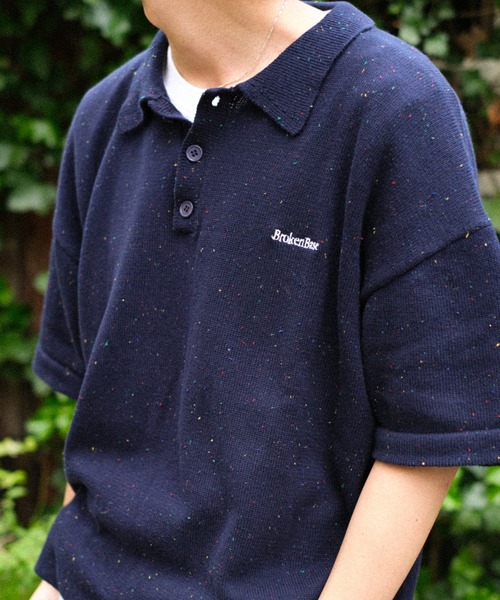 「BROKEN BASE」 半袖ニット MEDIUM アイボリー メンズ_画像5