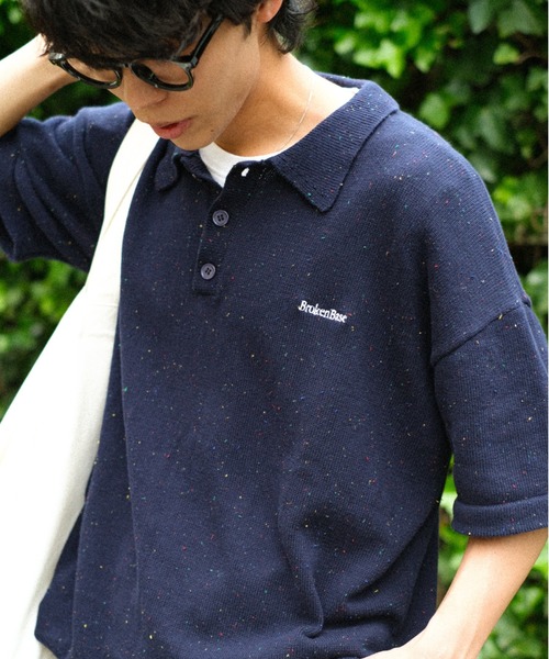 「BROKEN BASE」 半袖ニット MEDIUM アイボリー メンズ_画像6