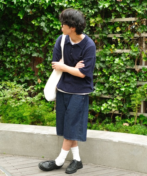 「BROKEN BASE」 半袖ニット MEDIUM アイボリー メンズ_画像7