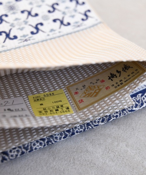 帯単品 小袋帯 utatane 博多織 長尺 正絹 牡丹 インド更紗献上 ホワイト 日本製 レディースの画像