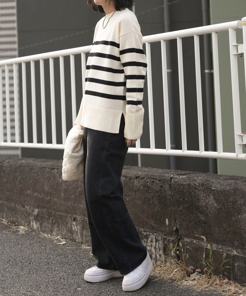 「＆HALF」 「noa-ge」長袖ニット FREE ブラック レディース_画像3