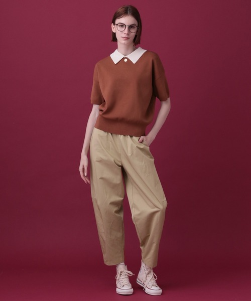 「saloon」 半袖ニット FREE ネイビー レディース_画像4