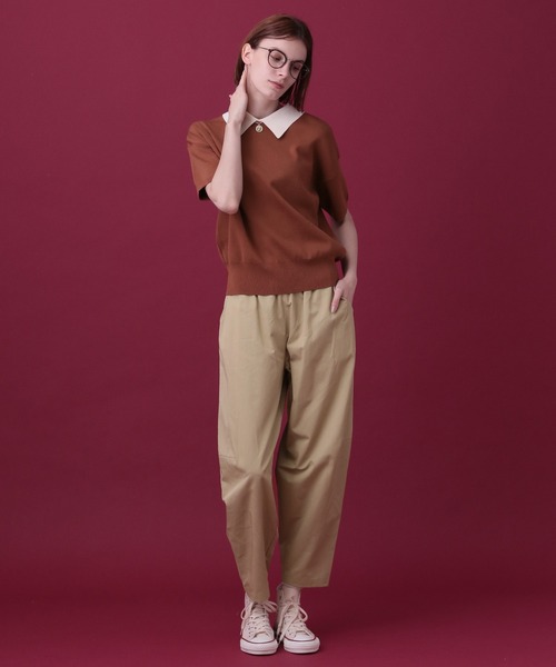 「saloon」 半袖ニット FREE ネイビー レディース_画像9