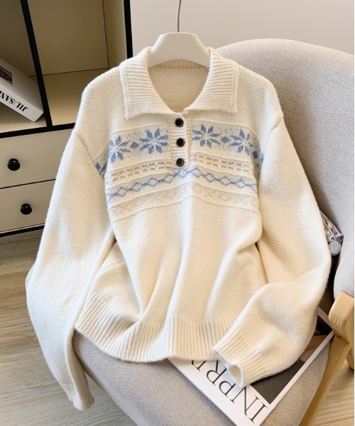 ＆soiree（アンドソワレ） ニット セーター ポロ襟ノルディック柄