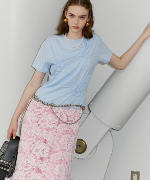 tシャツ 半袖 Flower Crinkle T-shirt / フラワークリンクルTシャツ
