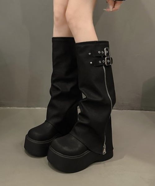 LACーVERT ブーツ 「ロング」ZIPベルトカバーブーツ レディース