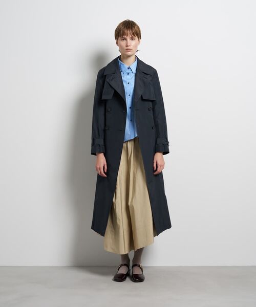 ランバン トレンチコート ロングコート〈紺〉ダブルボタン ベルト付 通勤 春秋冬 LANVIN en Bleu(ランバン オン ブルー)｜シルクシャンブレータフタ
