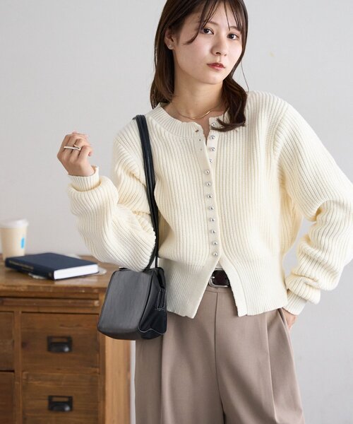 「DISCOAT」 ニットカーディガン FREE ブラウン レディース_画像4