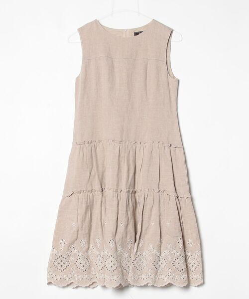 FOXEY BOUTIQUE」 レースノースリーブワンピース 38 ベージュ 