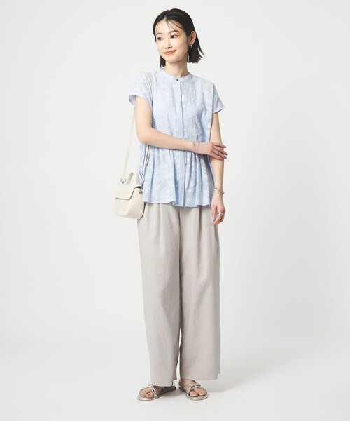 ブラウス シャツ カット ジャガード フレンチスリーブ ブラウス レディースの画像