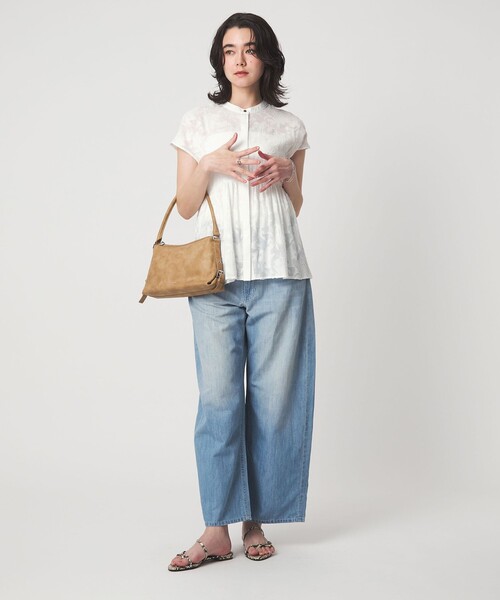 ブラウス シャツ カット ジャガード フレンチスリーブ ブラウス レディースの画像