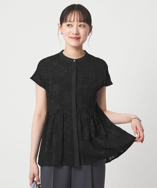 ブラウス シャツ カット ジャガード フレンチスリーブ ブラウス レディースの画像