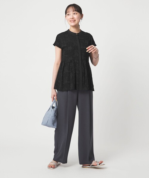 ブラウス シャツ カット ジャガード フレンチスリーブ ブラウス レディースの画像