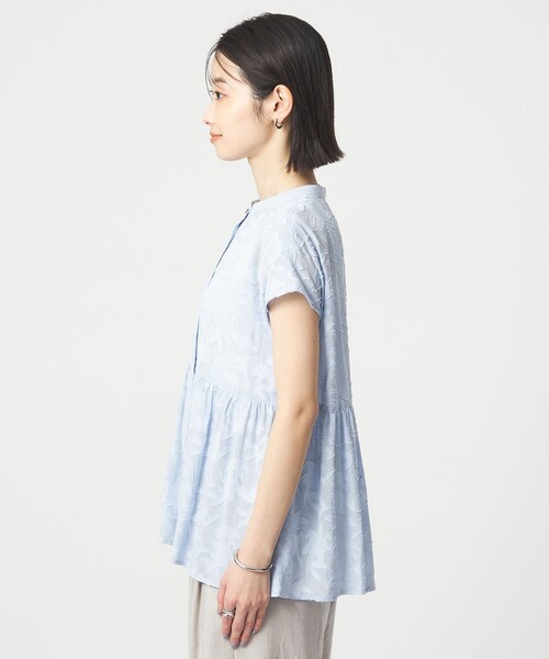 ブラウス シャツ カット ジャガード フレンチスリーブ ブラウス レディースの画像