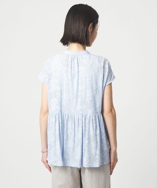 ブラウス シャツ カット ジャガード フレンチスリーブ ブラウス レディースの画像