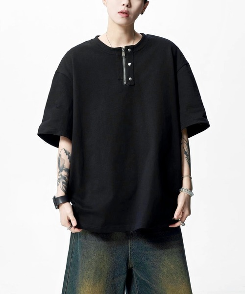 DUNLOP　ヘンリーネックシャツ　Lサイズ JOHNNY WOLF（ジョニーウルフ） ヘンリーネック tシャツ CRUEL ジップ