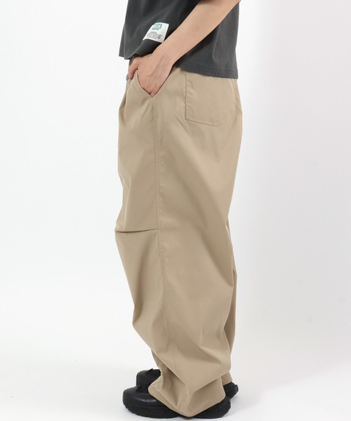 ワイドパンツ チノパン ポリエステルツイル スーパーワイド ツータック