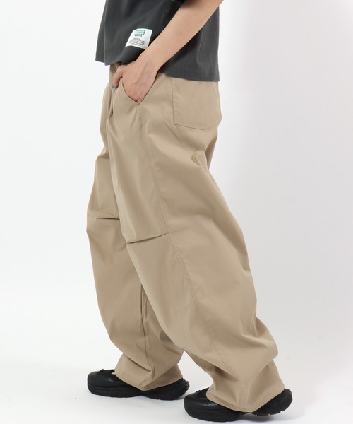 ワイドパンツ チノパン ポリエステルツイル スーパーワイド ツータック