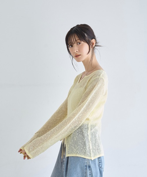 ニット セーター 2wayキーネックシアーニット レディース | meilmada | 15