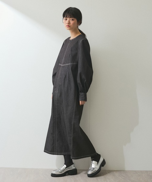 「ADAM ET ROPE'」 長袖ワンピース 36 ブラック レディース_画像3