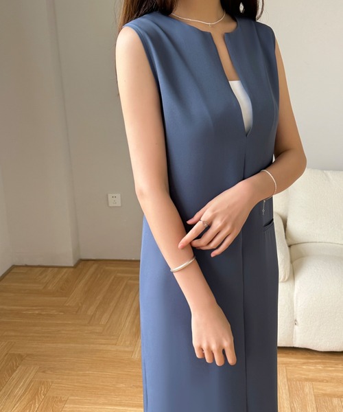 「ECLIN」 ノースリーブワンピース M ベージュ レディース_画像8