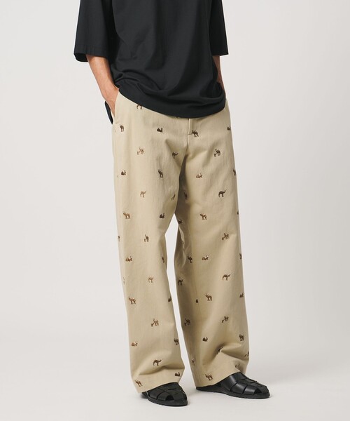ワイドパンツ チノパン 「LOEFF」キャメル エンブロイダリー チノパンツ MENS メンズ