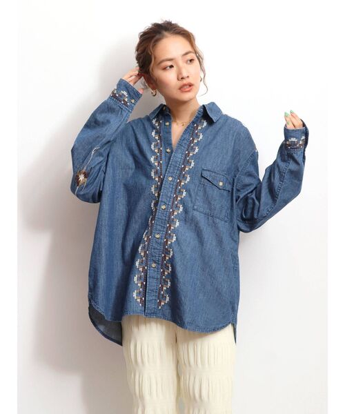 最新作在庫 シャツ PayPayモール店 - 通販 - PayPayモール ブラウス ネイティブ刺繍ビッグシャツ ZOZOTOWN 人気新番