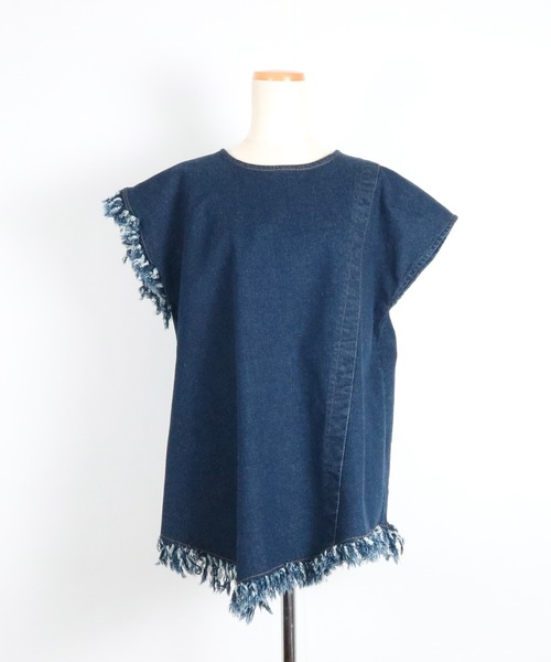 AULA AILA tシャツ Tシャツ フリンジデニムトップス レディース 