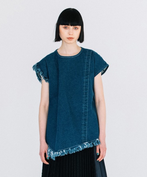 tシャツ フリンジデニムトップス レディース