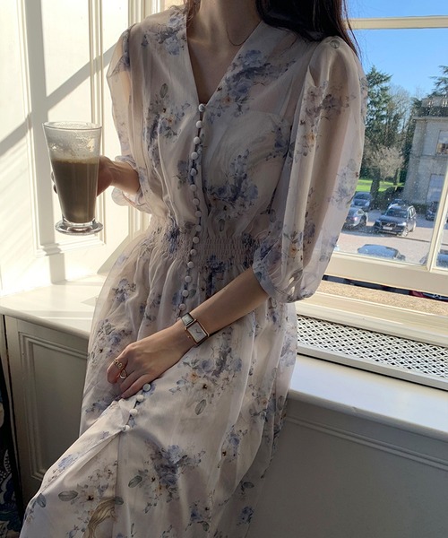 Leja（レジャ） ワンピース 「LEJA」Vネック花柄透け感ロング