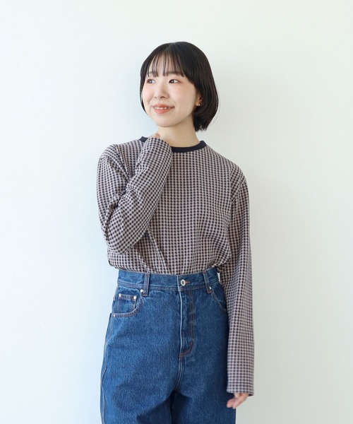 PAR ICI（パーリッシィ） tシャツ ギンガムジャガード クルーネック