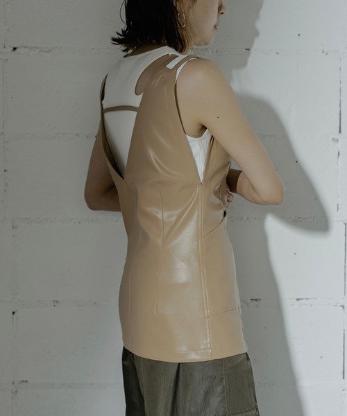 ANOGH ベスト ジレ FAKE LEATHER CAMISOLE VEST レディース