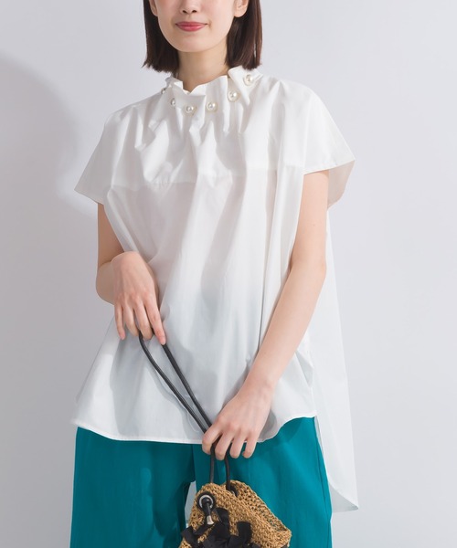 PICCINパールブラウス PICCIN PERLA ブラウス シャツ 襟ビックパールブラウス