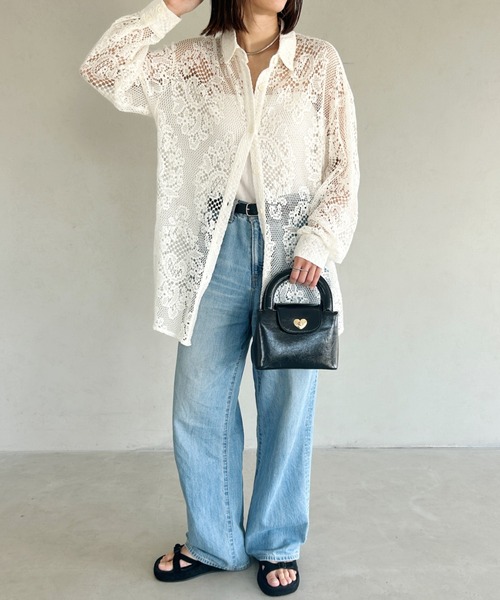 新品未使用‼️ルシェルブルー　クロシェレースシャツ　ブラウス Vネック フリル袖 LE CIEL BLEU（ルシェルブルー）の「クロシェレースシャツ