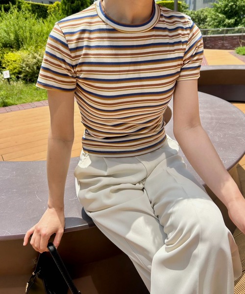 tシャツ リブコンパクトボーダートップス レディース : ZOZOTOWN