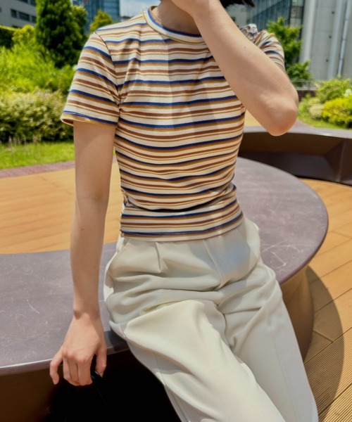 tシャツ リブコンパクトボーダートップス レディース : ZOZOTOWN