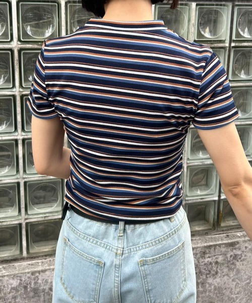 tシャツ リブコンパクトボーダートップス レディース : ZOZOTOWN Yahoo