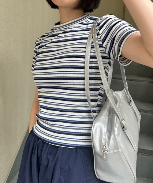 tシャツ リブコンパクトボーダートップス レディース : ZOZOTOWN