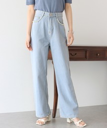 BLUEEAST ジーンズ デニム デニムパンツ パール付きハイウエスト
